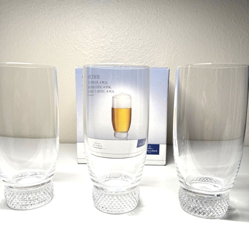 Villeroy & Boch Octavie 13 Oz Flat Tumbler Crystal Glass Set of 3 - Germany Made